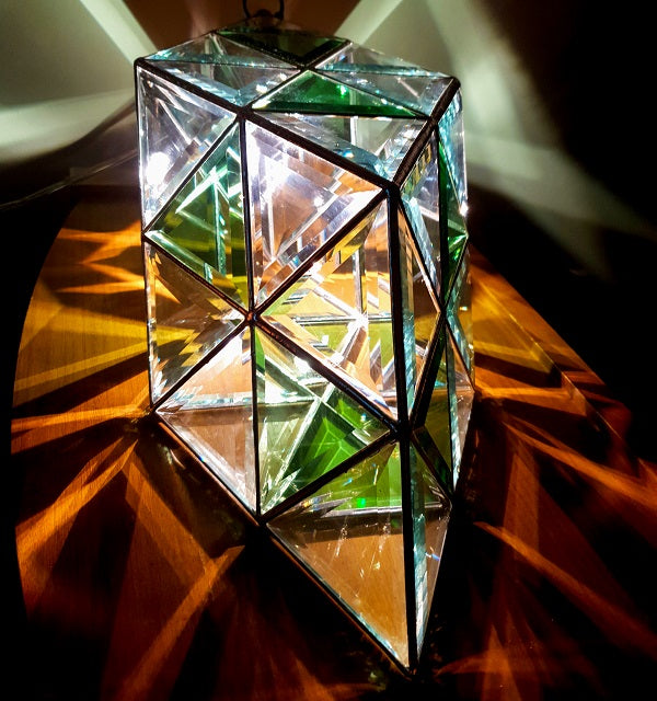 Atlantis Geometric Pendant Light - 48cm | Clear Double Bevelled & Emerald Green Glass