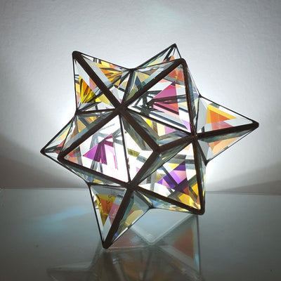 Compound Cube-Octahedron Glass Sculpture | Dichroic Glass | 23cm & 30cm