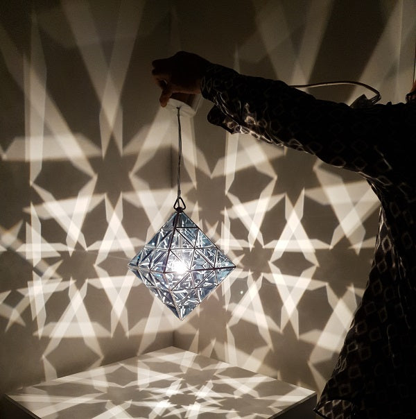 Vesta Geometric Pendant Light | 45cm & 56cm | Sapphire Blue Glass