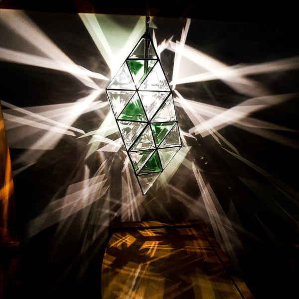 Atlantis Geometric Pendant Light - 48cm | Clear Double Bevelled & Emerald Green Glass