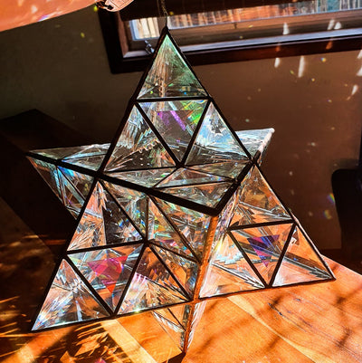 Merkaba Sculpture | 36cm & 49cm | Dichroic and Clear Glass Mix with Copper Finish