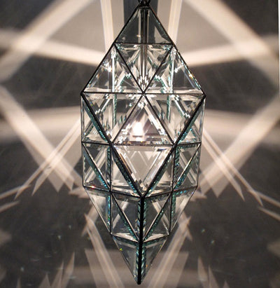 Atlantis Geometric Pendant Light - 48cm | Clear Double Bevelled & Emerald Green Glass