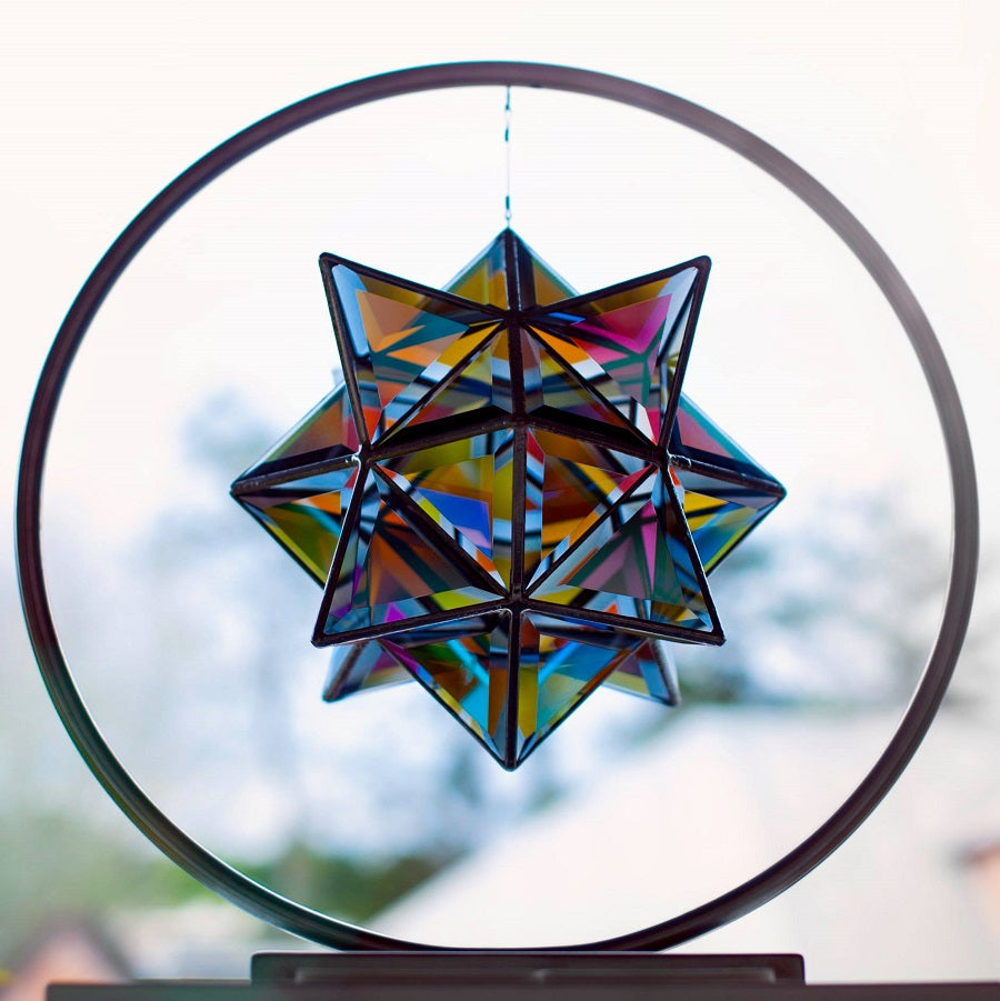 Compound Cube-Octahedron Glass Sculpture | Dichroic Glass | 23cm & 30cm