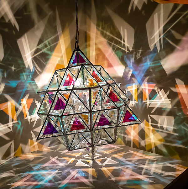 Tetra Matrix 64 Tetrahedron Geometric Pendant Light | 40cm & 50cm | Dichroic Glass