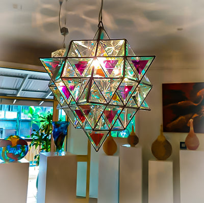 Tetra Matrix 64 Tetrahedron Geometric Pendant Light | 40cm & 50cm | Dichroic Glass