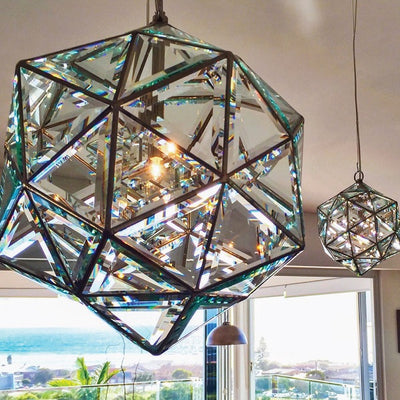 Zaniah Geometric Pendant Light | 25cm & 36cm | Clear Double Bevelled Glass