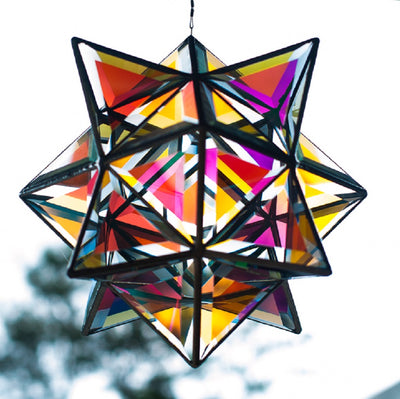 Compound Cube-Octahedron Glass Sculpture | Dichroic Glass | 23cm & 30cm